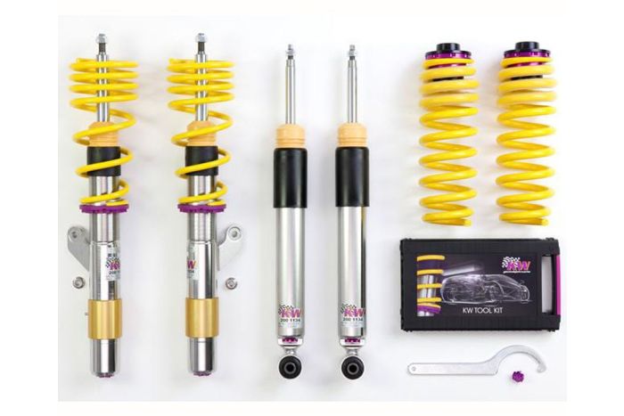 KW V3 inox coilover kit for all F82 M4 coupe models with EDC, adjustable rebound and compression damping. 